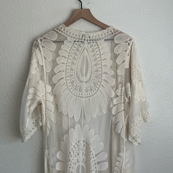 68 Rebellion Again Women's M Cream Boho Sheer Kimono Duster Coastal Festival - Picture 10 of 10